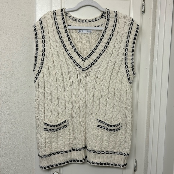 Zara Sweaters - Zara Sweater Vest White Black Oversized Small